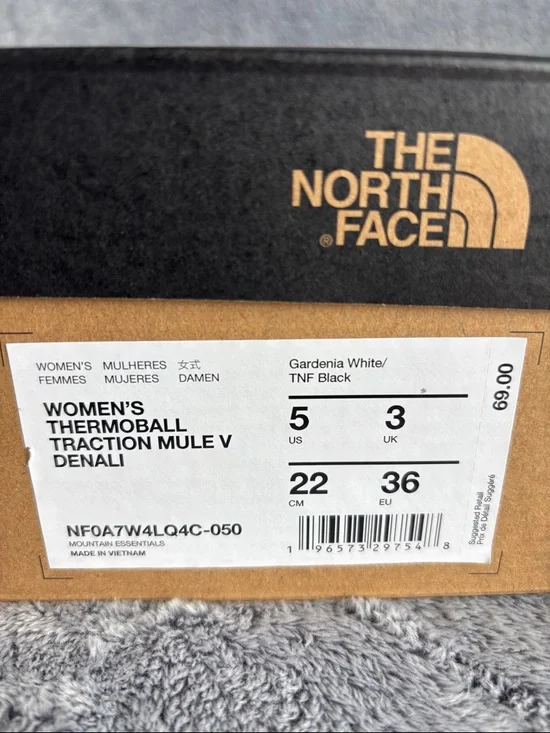 The North Face ThermoBall Traction V Denali Slipper GardeniaWhite/Black 5M NIB - Picture 3 of 7
